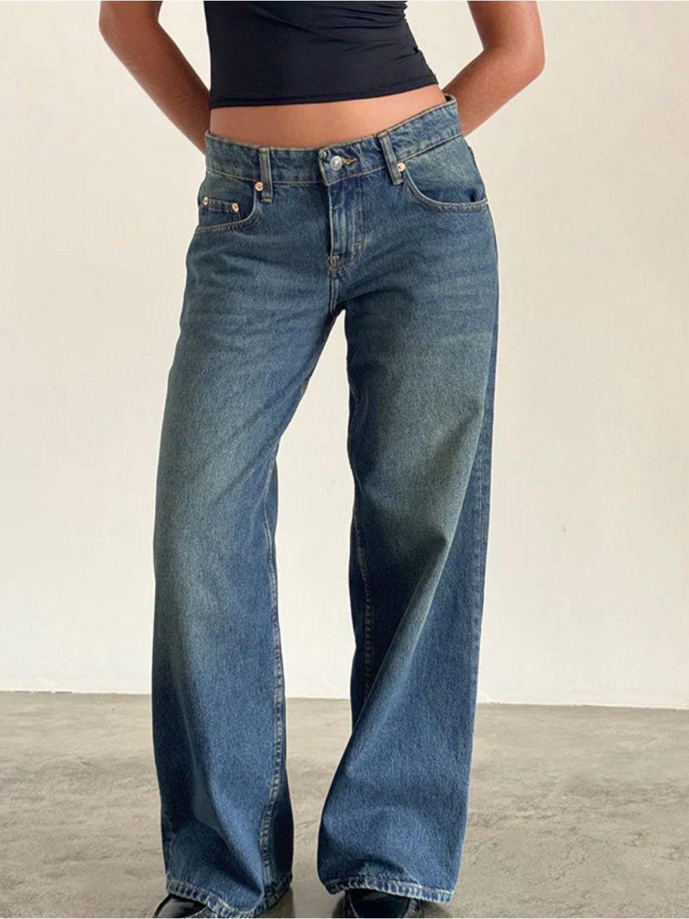 Motel Rocks Wide Leg Blue Denim Jeans 100% Cotton